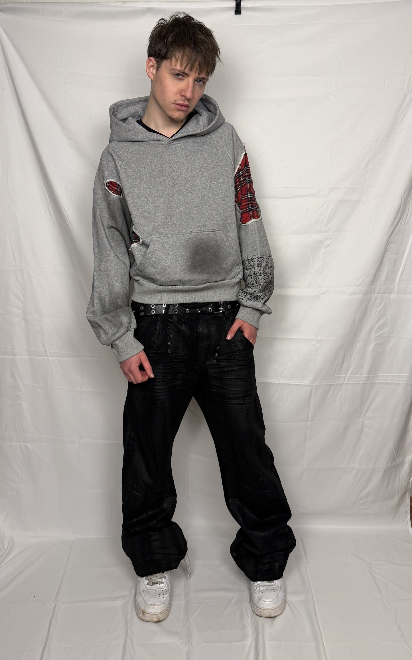 Melange Grey Tartan Hoodie